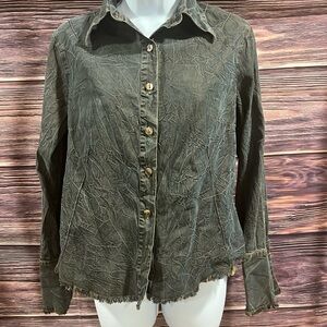 Sz 8 Jocavi Distressed Wrinkle Button-Up Shirt